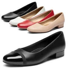 Women Arch Support Low Block Heel Square Toe Comfort Slip On Work Dress Pumps