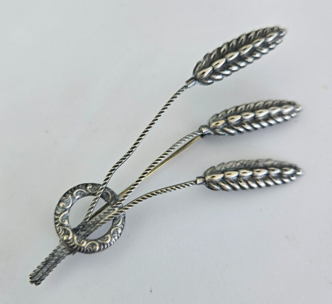 antique,VICTORIAN,SILVER,BROOCH,WHEAT STALK,GREAT ON A HAT TOO,LARGE 3 1/2