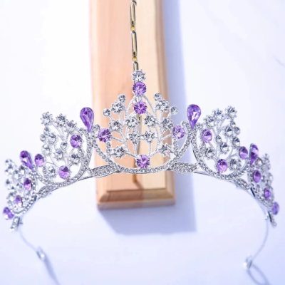 Silver Tiara Lavender purple gems Crown Princess Queen prom  display picture 3