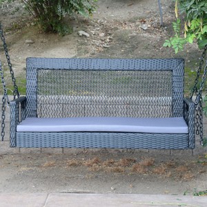 Details About Black 60 Patio Porch Swing Chair Resin Wicker Tree Ceiling Hanging W Chains