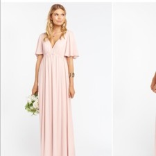 Show Me Your Mumu Women's XS Emily Empire Maxi Dress Blush Pink Beige Slit