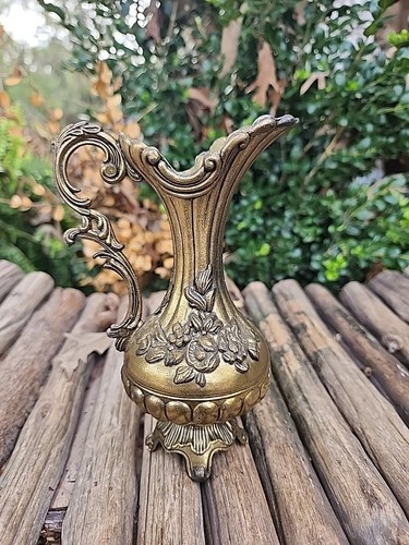 Vintage Vase/Pitcher Italian Brass Floral Design Made in Italy