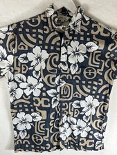 Aloha Days Hawaiian Aloha Shirt Small Black Brown Floral Cotton Casual Vacation