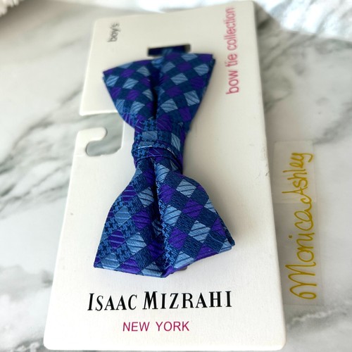ISAAC MIZRAHI Boy's Bow Tie 100% Silk ~ Adjustable ONE SIZE ~ Blue Geometric NEW - Picture 12 of 14