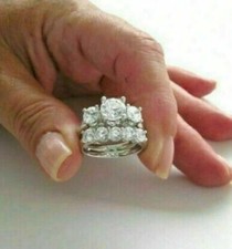 Lab-Created 2.10 Ct Round Cut Diamond Engagement Ring Set 14K White Gold Finish