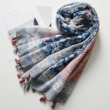 Damen Baumwolle Schal Ethnisch Paisley Bohème Quasten Strand Sonnenschutz Gift
