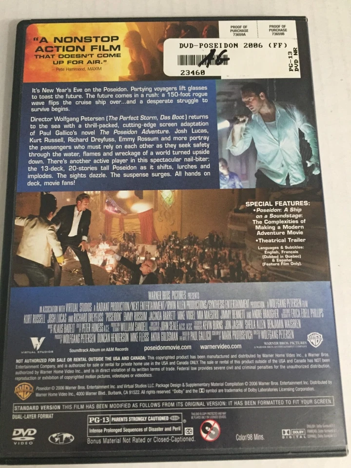 Poseidon DVD Full Screen Ships  Same Day With Tracking - Image 2 of 2