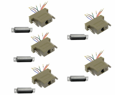 5 Pack DB25 Male to RJ45 Network 8P8C Gold Adapter Converter Connector RS232
