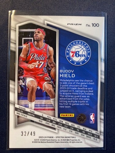 2023 Spectra Prizm #100 Buddy Hield Astral #32/49 Philadelphia 76ers - Picture 2 of 2