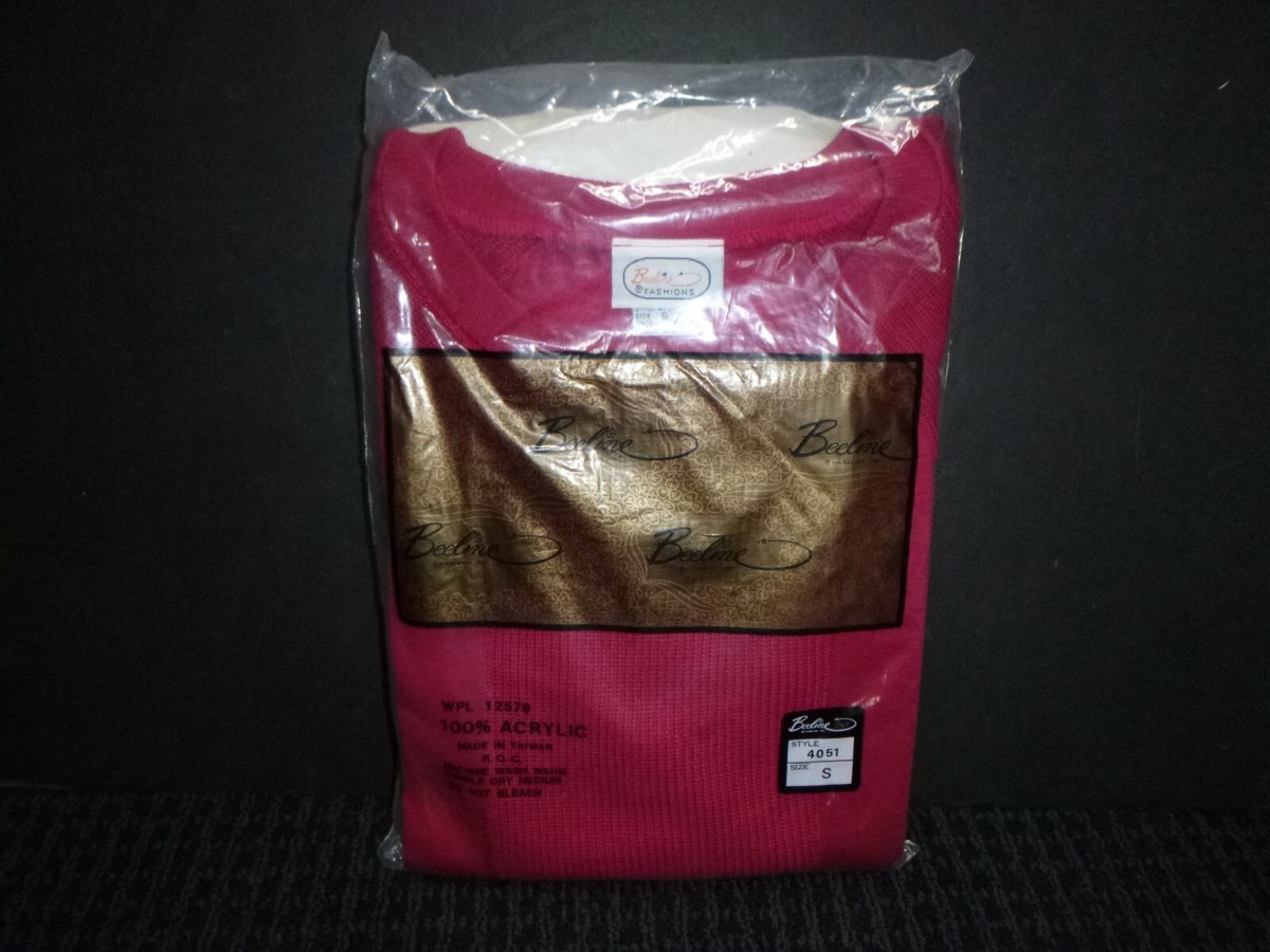 NOS Vtg 80s Beeline Fashions Magenta Sweatshirt Ribbed Insets