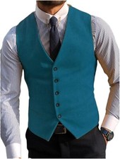 Men's Wedding Teal Wool 5 Button Vest Scottish Kilt Waistcoat
