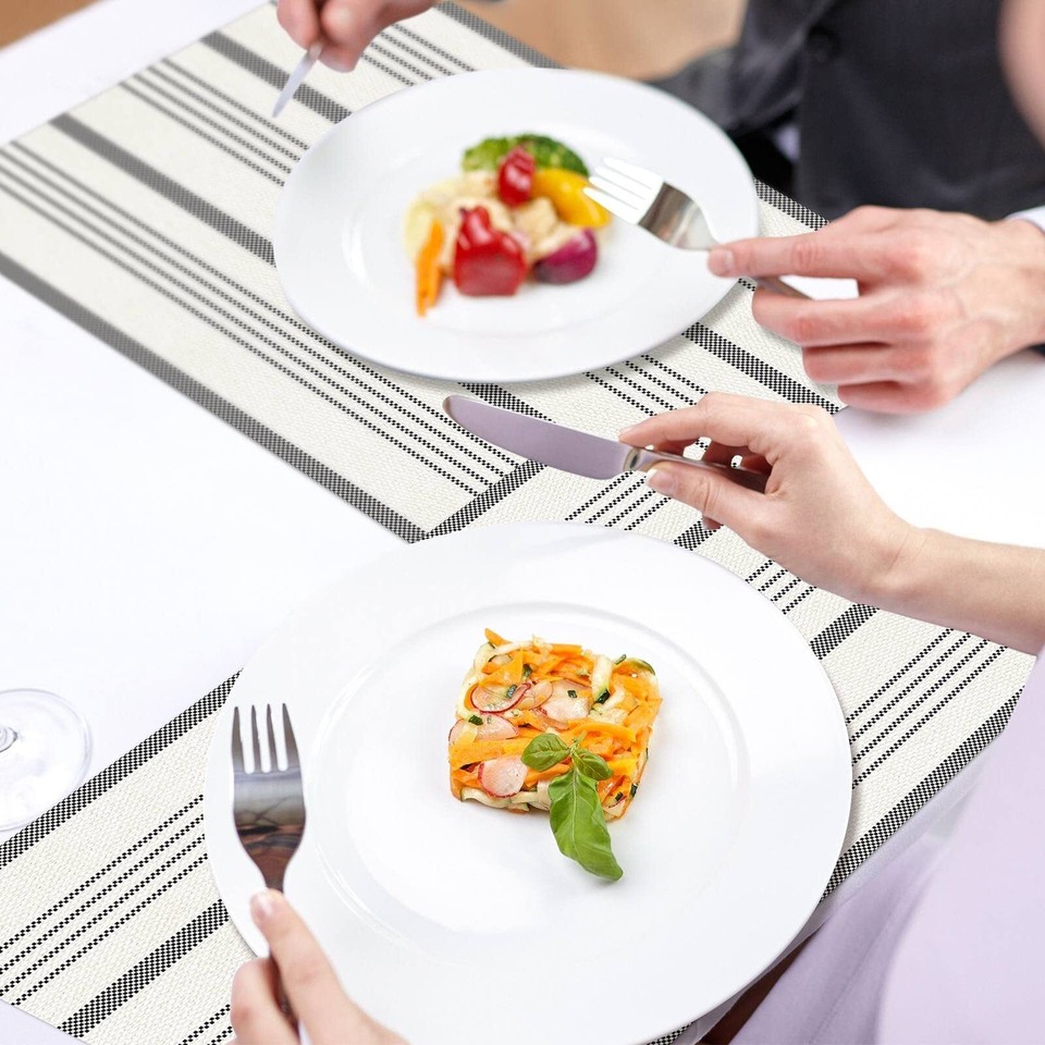 Set of 4 Farmhouse Gray and White Placemats Boho Striped Table Mats for