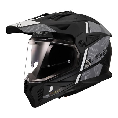 LS2 MX702 PIONEER II ADVENTURE MOTORCYCLE HELMET Hill Mat Black/Wht Size Large