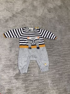UK Brand  Cashmere &cotton The Bonnie Mop Knit Fox Stripe playsuit 0-3m