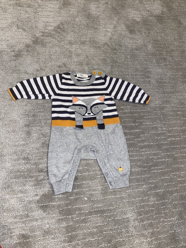 UK Brand  Cashmere &cotton The Bonnie Mop Knit Fox Stripe playsuit 0-3m