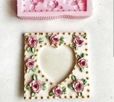Moule Silicone Cadre Photo Miroir Coeur déco Fleurs Roses en Plâtre Polyester 