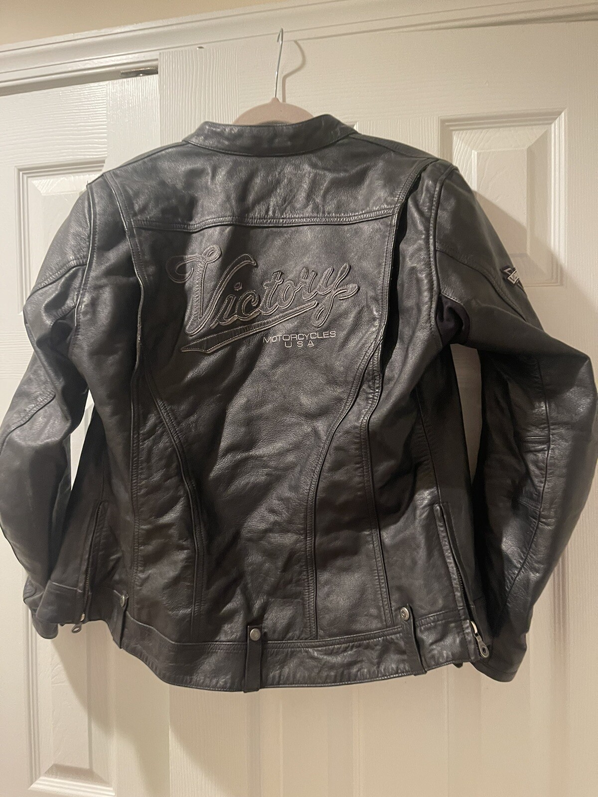 victory motorcycle leather jacket womens size L black Gem