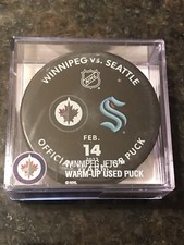 SEATTLE KRAKEN AT Winnipeg Jets USED Warm-Up Puck 2/14/2023