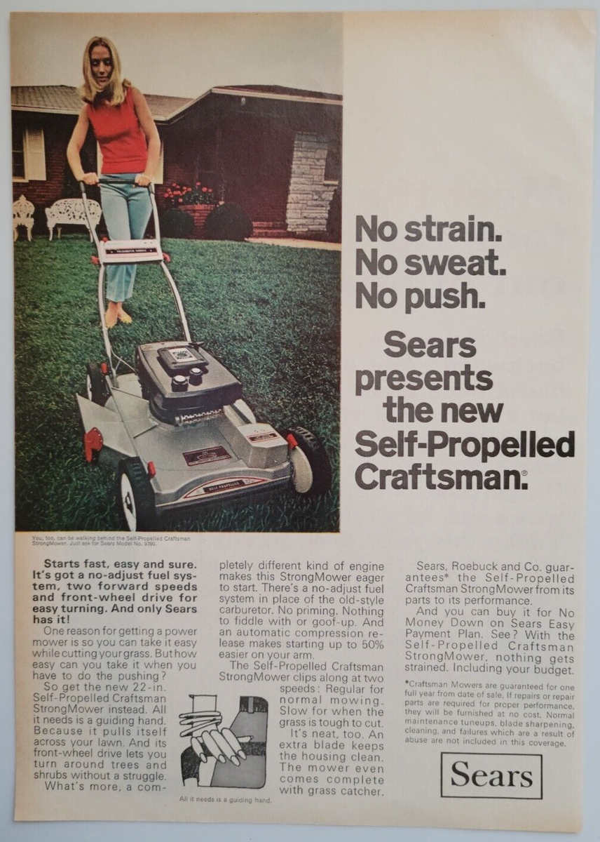 Sears Craftsman Self-Propelled Lawnmower Ad 1969 Time 8x11