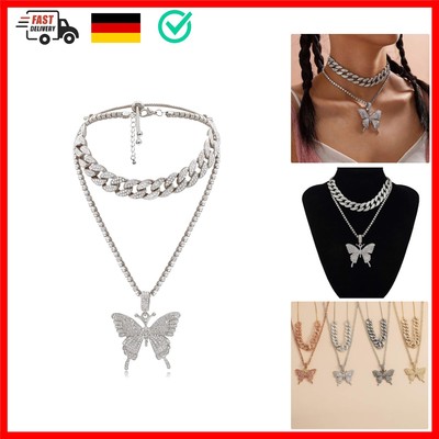 Butterfly Cuban Link Halskette Frauen Hip Hop Choker Halskette Big Butterfly ...