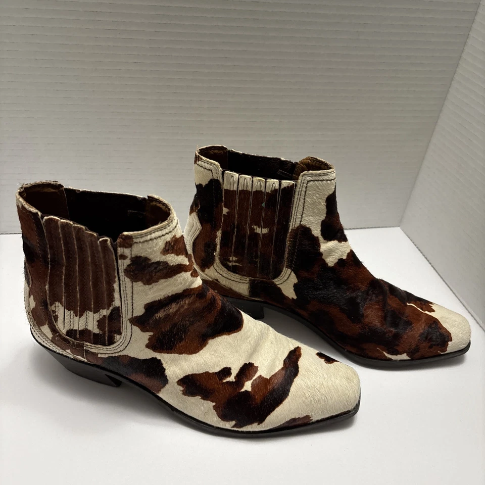Botines de cuero de piel de vaca Zara talla 8 39 botas de vaquero de animales blanco occidental marrón Foto 3 de 4
