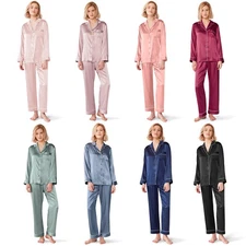 SIORO Women Silk Satin Pajamas Set Long Sleeve Sleepwear Pants Pj Set Nightwear