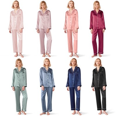 SIORO Women Silk Satin Pajamas Set Long Sleeve Sleepwear