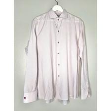 Christian Dior men's button-down white pink stripes logo embroidery 41 10