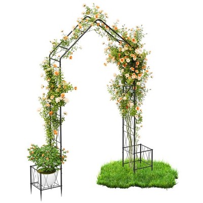 Metal Garden Arch Trellis for Climbing Plants Outdoor 8.2 Ft Garden Arbor wit...