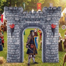 8ft Medieval Inflatable Castle Decoration - Blow Up Archway with Lights for Knig