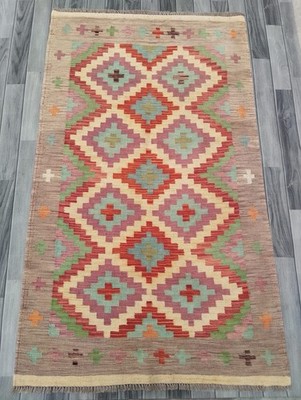 Tribal Handgeknüpfter Afghan/Türkischer Kelim Teppich, Azteken Wolle Vorleger Größe 186x110 CM