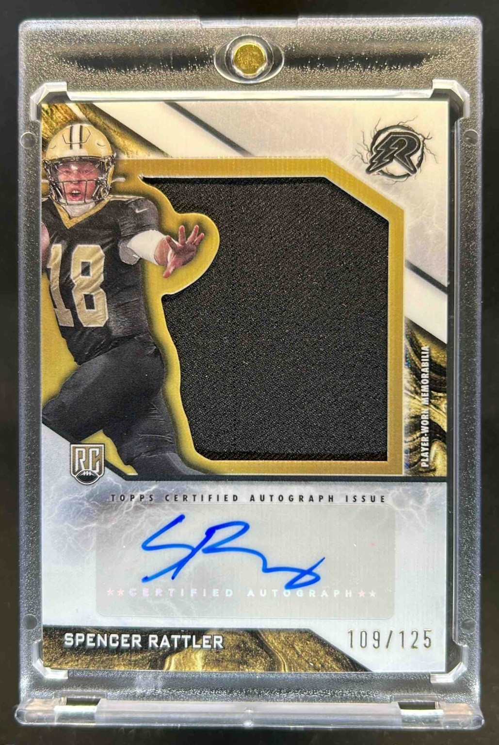 2024 Topps Resurgence Spencer Rattler Rookie Patch Auto RC White Surge #109/125