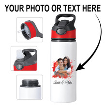 Personalised Photo & Text Water Bottle Tumbler 600ml Stainless Steel Straw Lid