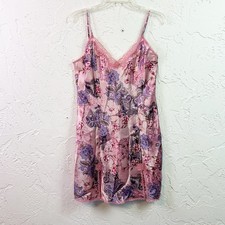 Pink Paisley Satin Lace Trim Chemise Lingerie Nightgown Size Medium