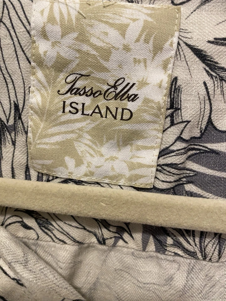 TASSO ELBA Men's Linen “Hawaiian Shirt Short Sleeves” Size 2XLT Ivory/Gray EUC - Image 3 of 4