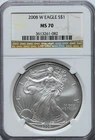 2008 W $1 NGC MS 70 American Silver Eagle 1 oz. 999 Silver Brown Label