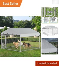 Spacious Weather-Resistant Dog Kennel with Stainless Steel Feed Bowls, 7.5'x7.5'