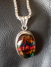 AMMOLITE & STERLING SILVER PENDANT NECKLACE 50 X 25 X 12 MM CHAIN 64 CM