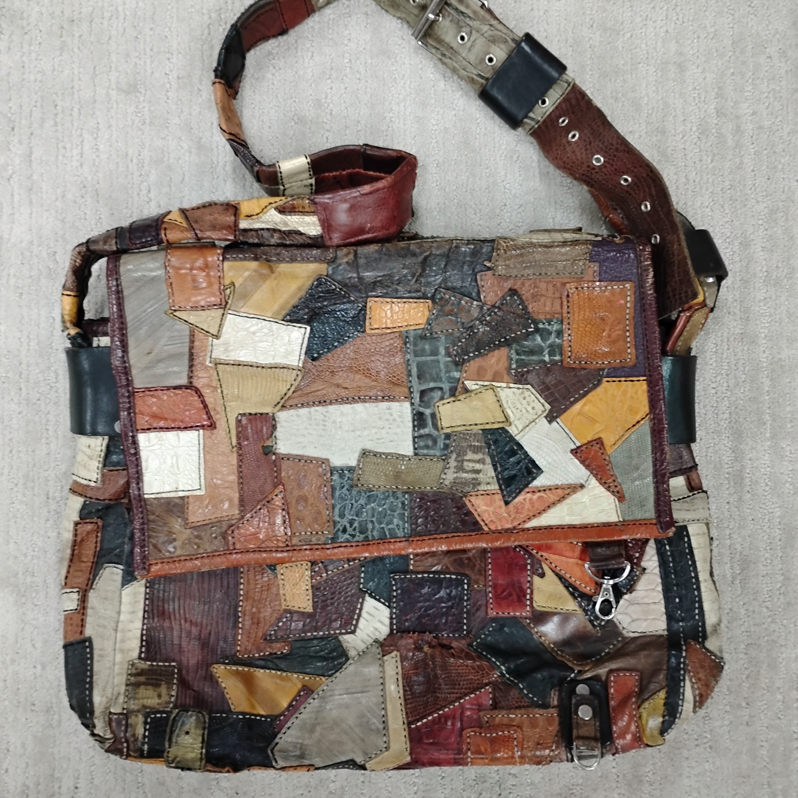 Used Handmade Real Leather Patchwork Messenger Bag - image 1