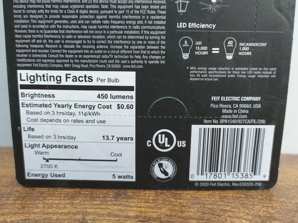 2x 2pack Feit enhance LED Bulb 40 watt equivalent Medium Base A15 size for Fans - Image 2 of 4