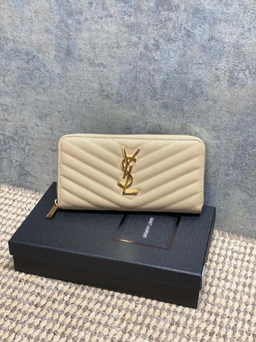 Saint Laurent Monogram Chevron Grain de Poudre Zip-Around Long Wallet