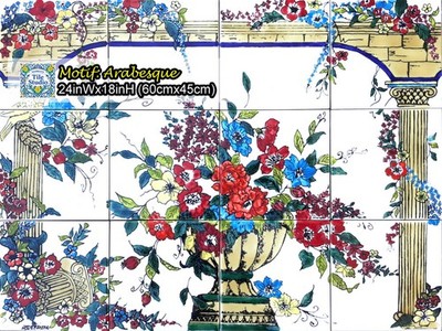 Arabesque Mosaic Backsplash Centerpiece, Ceramic Tiles Wall Mural