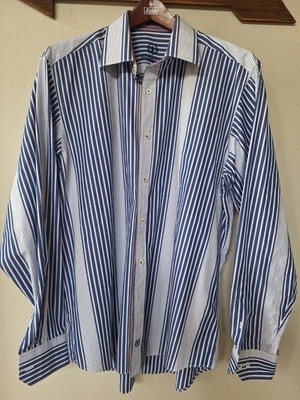 Bugatchi Uomo Classic Fit Blue Stripe Shirt Bold Modern Style Elevated Mens L