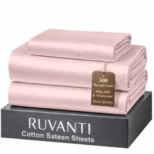 RUVANTI 100 Cotton Sheets Twin XL Size Bed Set - 300 Thread Count Silky Soft Sa