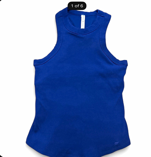 Fabletics Women's Blue Ribbed Knit Racerback Crew Neck Stretch Tank Top M