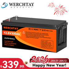 12V 300AH LiFePO4 Lithium Battery 15000+Cycles 200A BMS Solar Off-grid RV 3.8kwh