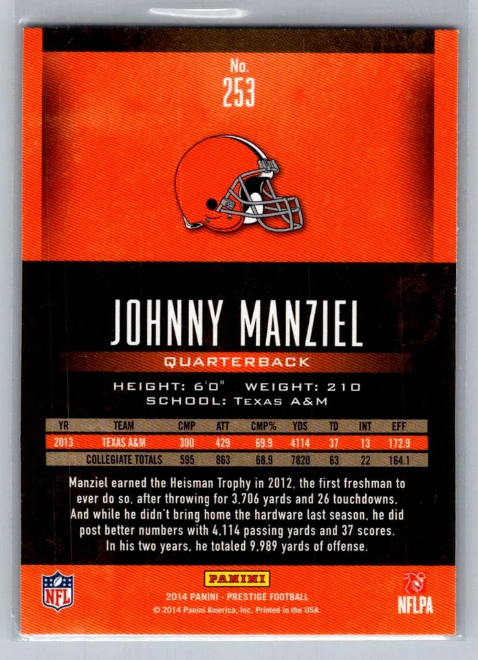 2014 Panini Prestige #253 Johnny Manziel Rookie Cleveland Browns D70 - Image 2 of 2