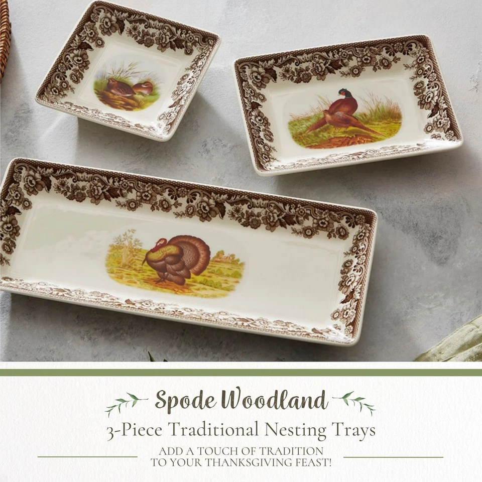 Spode Woodland 3-Piece Traditional Nesting Trays, Perfect for Thanksgiving - Image 2 of 4