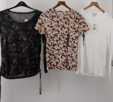 M&S 3Pcs Bundle Size 12 Black Side Ruched Top White Long Sleeve Floral Tee New