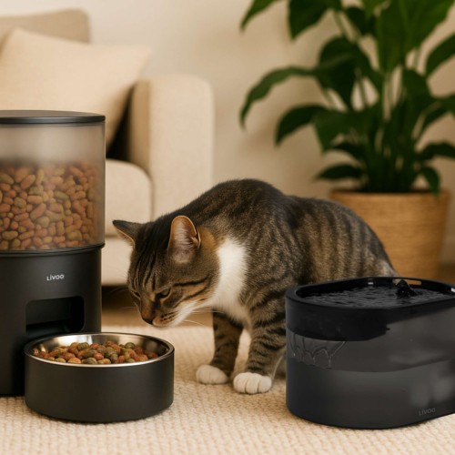 Distributeur de croquettes et fontaine pour chat automatique duo 3L blanc